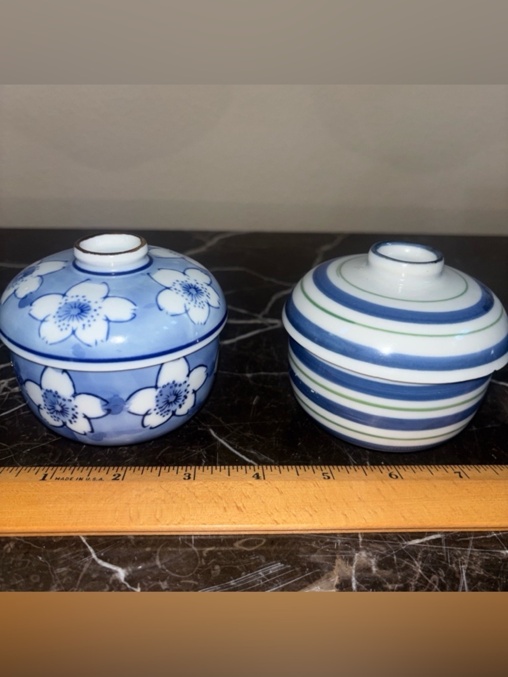2 Vintage Blue & White Porcelain Trinket Dish With Lids